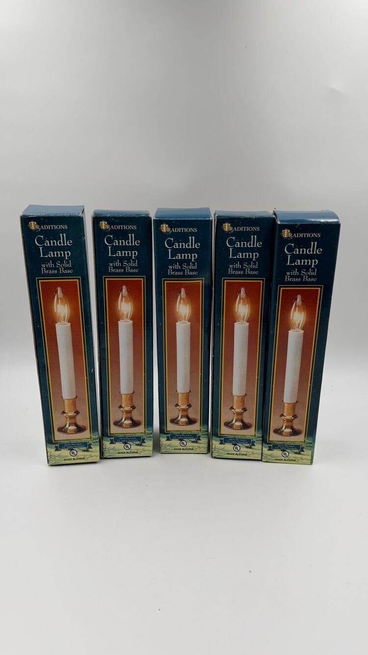 Vintage Lot of 5 Traditions Electric Candle Lamps Solid Brass Bases Christmas